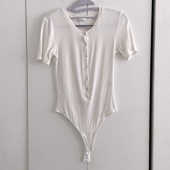 Privacy Please Tops - HOLD Privacy Please White Henley Rayon bodysuit top